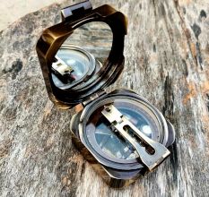 Brass Field Compass with Hinged Lid Instrument